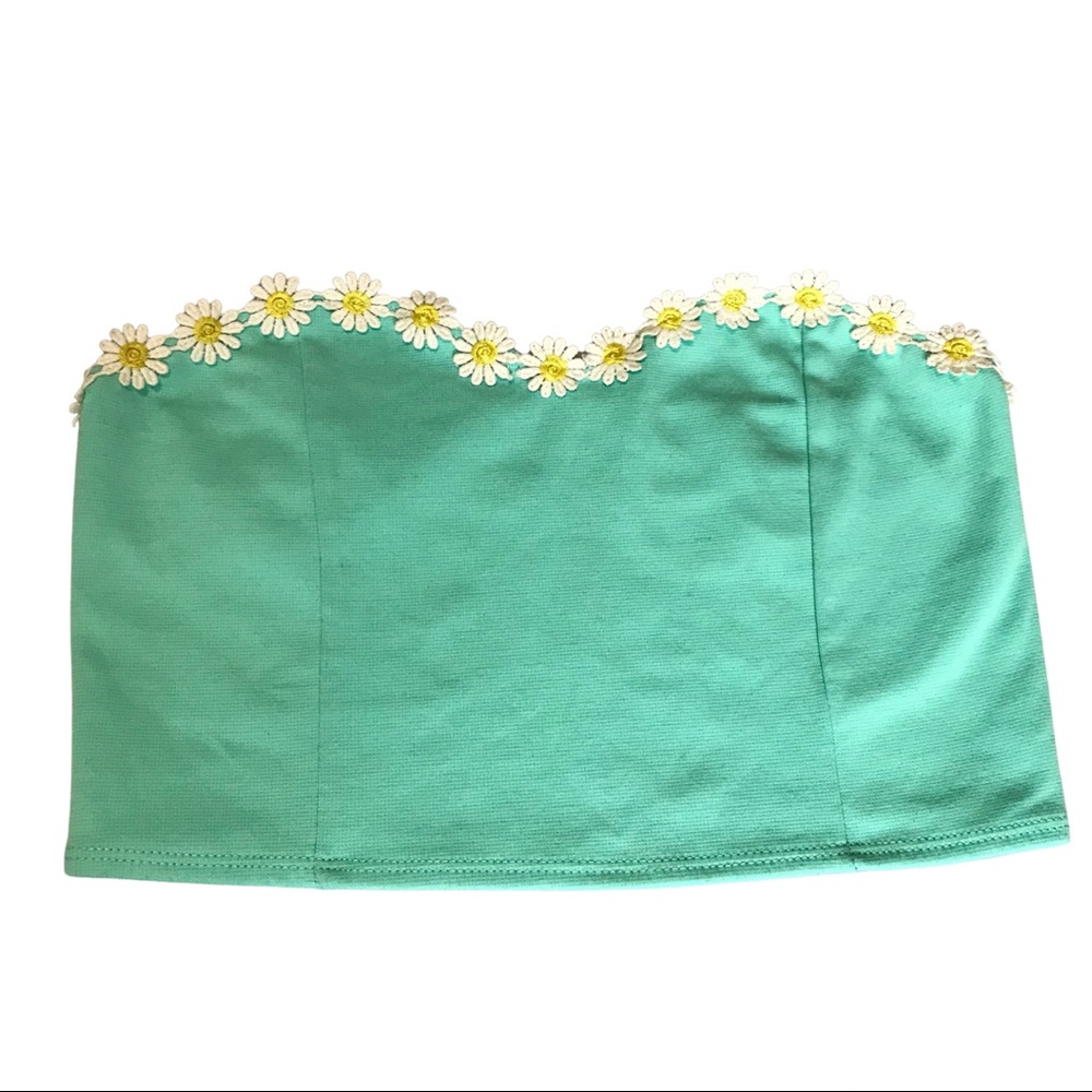 Peppermint Turquoise Bandeau Daisy Crop Top Size M